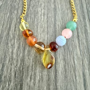 Amber Jade - Mahjong 18K Plated Gold Necklace Moonstone Citrine Aventurine
