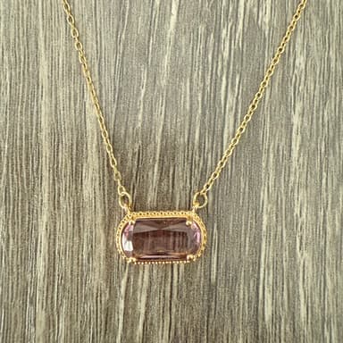 Gemstone Gold - Elegant Trendy Necklace 18K Plated Gold 17" - 18" Amethyst