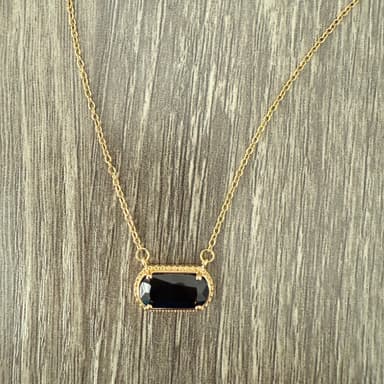 Gemstone Gold - Elegant Trendy Necklace 18K Plated Gold 17" - 18" Black Agate