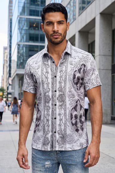 Fleur-de-lis Rhinestone Short Sleeve Shirt