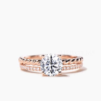 Round Cut IGI Certificate Lab Grown Diamond Solitaire Ring Twisted Bridal Set