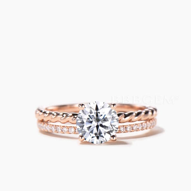 Round Cut IGI Certificate Lab Grown Diamond Solitaire Ring Twisted Bridal Set