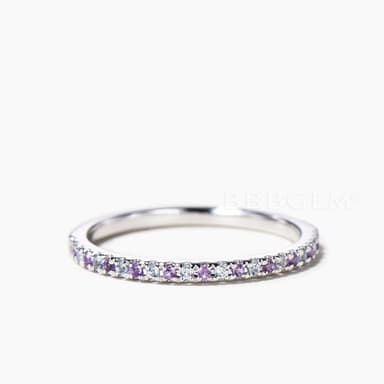 Color-change Alexandrite And Natural Amethyst Half Eternity Stacking Wedding Band