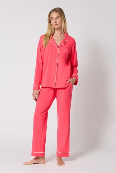 Coral Red Long Sleeve Classic Stretch Jersey Pj Set