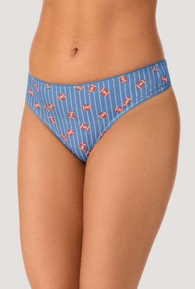 Game On Blue Stretch Jersey Wide Side Thong Underwear