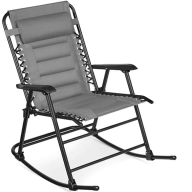 Padded Folding Zero Gravity Rocking Chair with Headrest, Outdoor Camp Chair