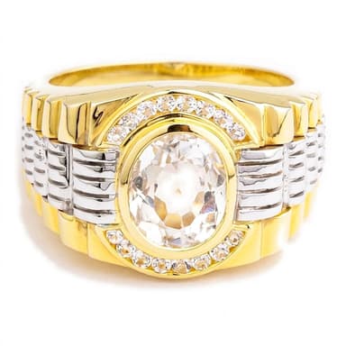 White Topaz Rolex-Inspired Ring — .925 Silver with 14K Gold Plating
