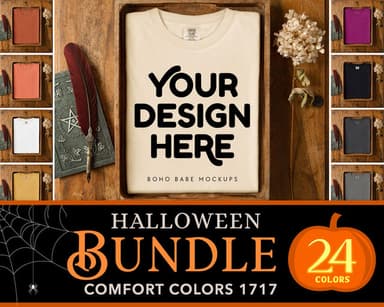 Comfort Colors 1717 Halloween T-Shirt Mockup Bundle | Boho Babe Holiday Mockup Design - Vol.2