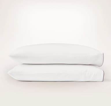 Percale Embellished Pillowcase Set - White/Plum Piped Edge