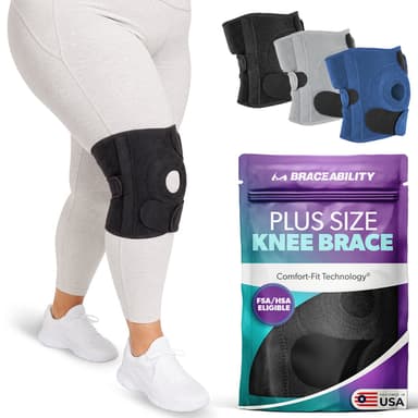 Plus Size Knee Brace for Women and Men, Open Patella Wrap Support for Arthritis and Big Thighs