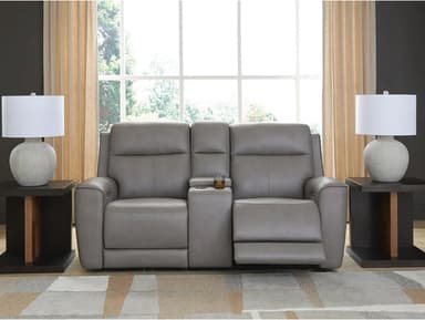 5Z-Relaxation Dual Power Leather Reclining Loveseat with Console