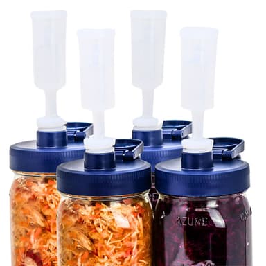 Fermentation Kit Lid for Wide Mouth Mason Jars (Jars Not Included) Blue Fermenting Kit 4 Pack