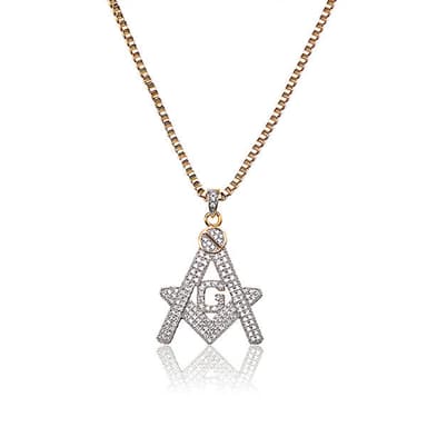 Master Mason Blue Lodge Necklace - Gold Plated Copper Zircon With Rhinestones