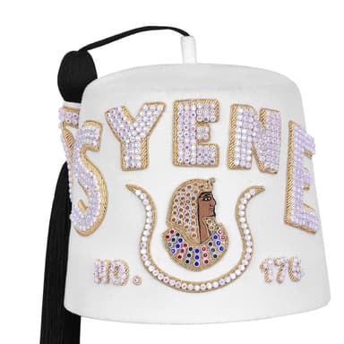 DOI Fez Hat - Pure White & Gold Embroidery With Rhinestones (3 Rows as pictured)