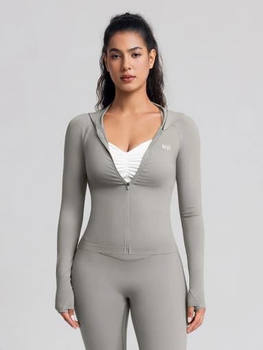 BrxlGrit™ Slim Fit Seamless Zip Up Cropped Hooded Jacket