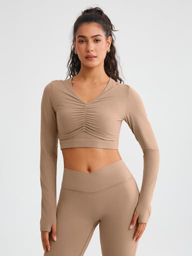 BrxlZero™ Off Shoulder Long Sleeve Crop Top with Built-In Bra