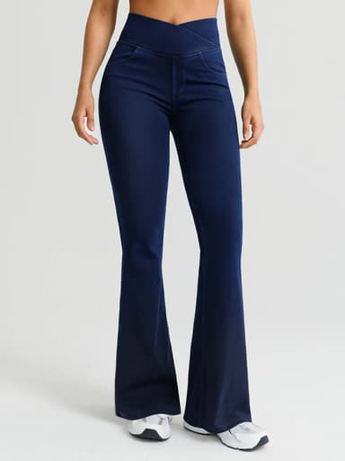 Crossover Denim Side Pockets Flare Leggings Tall