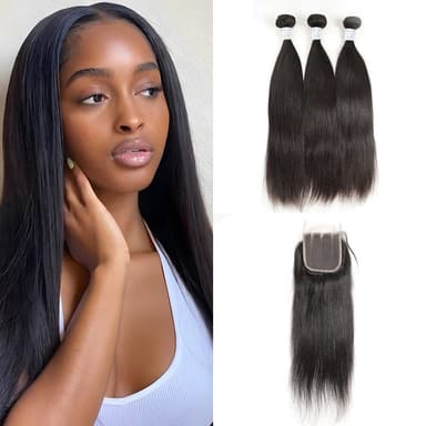 3PCS 9A Bundles With 4x4 HD Lace Closure 100% Human Hair Natural Color 4 texture Shipping