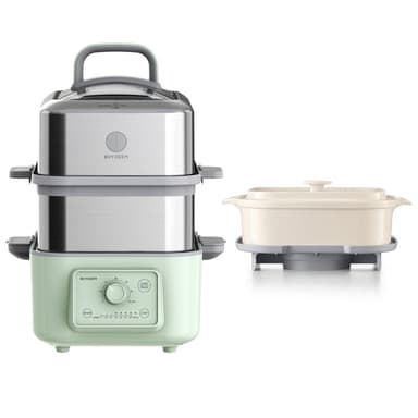 G52 Two-Tier Electric Food Steamer with Waterless Ceramic Steam Pot - Bundle Offer