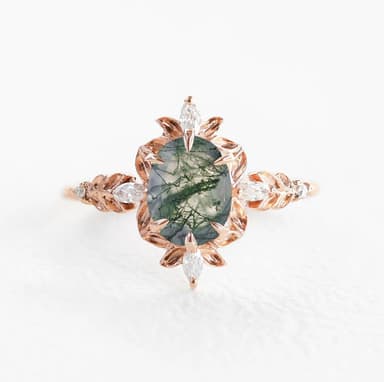 Enya Moss Agate Floral Diamond Engagement Ring in 14k or 18k Gold or Platinum