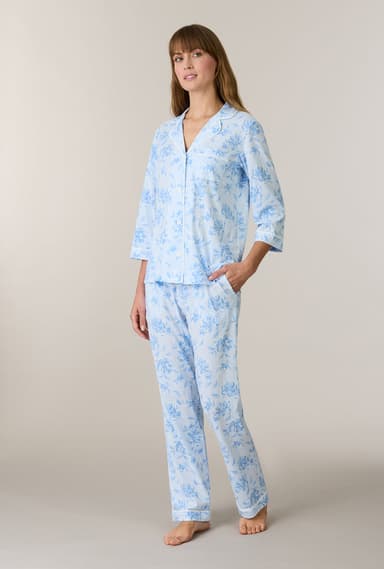 Garden Mist Cotton Notch Collar Long Pajama Set