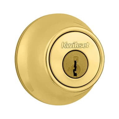 Kwikset 665 Double Cylinder Deadbolt, Round Corner Adjustable Latch, With Round Corner 1" X 2-1/4" Strike And Round Corner Full Lip Strike, Bright Pol