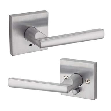 Kwikset Montreal Privacy Lever With Square Rose, 6-Way Adjustable Latch And Round Corner Strike, Satin Chrome