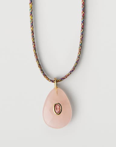 Sparkle Cord Rose Stone Pendant Necklace