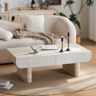 47" Coffee Table with Faux Marble Top & Fluted Drawer