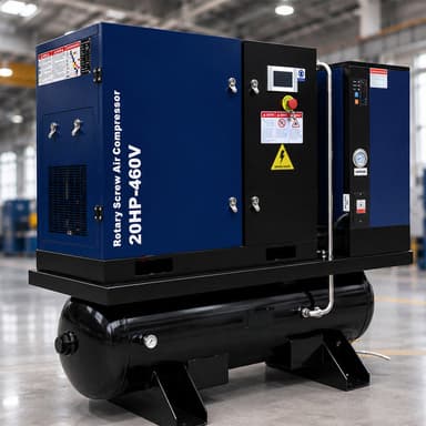 74CFM 20HP Combined Rotary Screw Air Compressor with Dryer & 68.7-Gal ASME Tank | 125PSI, 460V 3PHASE 60HZ