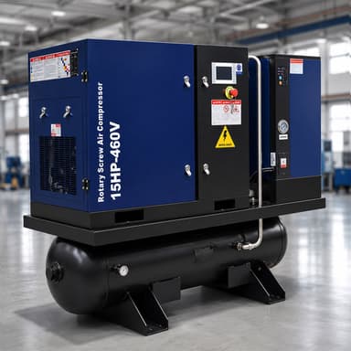 56 CFM 15HP Rotary Screw Air Compressor with Dryer & 68.7-Gal ASME Tank | 125PSI, 460V 3PHASE 60HZ