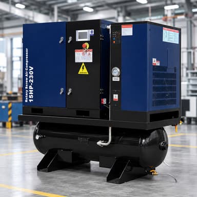 56 CFM 15HP Rotary Screw Air Compressor with Dryer & 68.7-Gal ASME Tank | 125PSI, 230V 3PHASE 60HZ