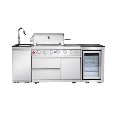 Cherylife 85.2-Inch 4+1 Burner 71,500 BTU Propane Gas Grill Island – Outdoor Kitchen with Sink, Refrigerator, Bar Table, CSA & ETL Certified, Stainless Steel
