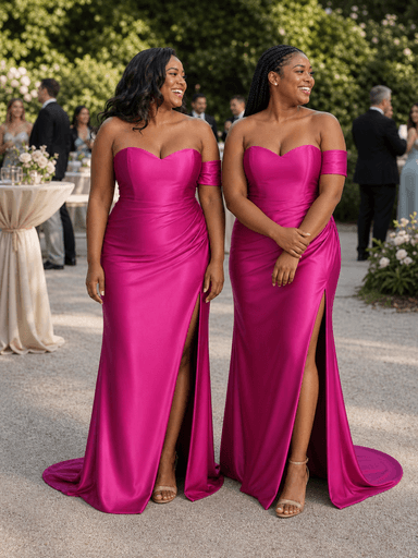 ChicSew Simple Sweetheart Off The Shoulder Side Slit Mermaid Soft Satin Long Bridesmaid Dresses