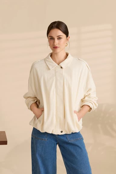 Womens Beige Corduroy Zipper Collared Jackets | Cicy Bell