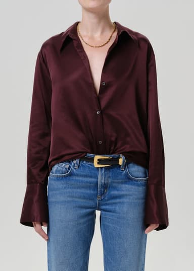 Camilia Silk Cotton Shirt in Burgundy