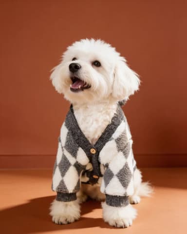 Argyle Plaid Cozy Cotton Grey Pet Cardigan Sweater