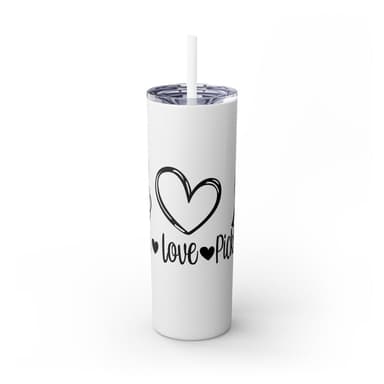 Skinny Tumbler with Straw - Peace Love Pickleball