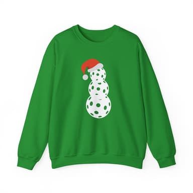 Christmas Pickleball Crewneck Sweatshirt - Snowman Made out of Pickleballs - Pickleball Sweatshirt for Women & Men
