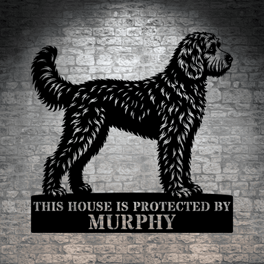Personalized Doodle Guard Metal Sign. Custom Dog Name Wall Decor