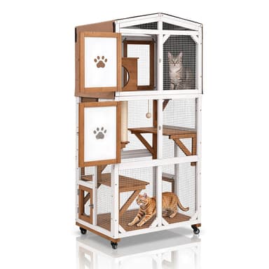 62.6" Mobile Wooden Catio Enclosure with Scratching Post & House - PET99