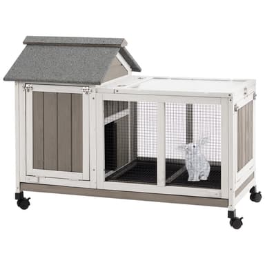 Petscosset Rabbit Hutch Indoor - Rabbit Cage Indoor Rabbit Hutch Two Story Bunny Cage Fir Wooden Rabbit Cage On Wheels, Ramp, Two Deep No Leak Indoor Rabbit Hut