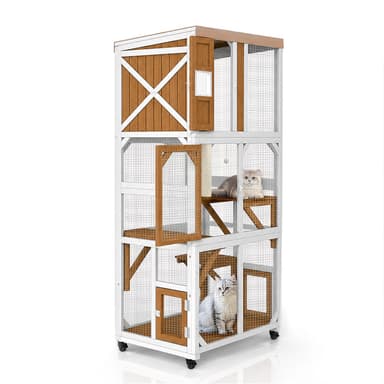 62.6" Rolling Catio Enclosure with Waterproof Roof & Window Access-PET98