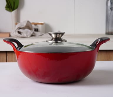 Enameled Cast Iron Balti Dish – 10.25" with Tempered Glass Lid & Stainless Steel Knob – Oven-Safe, Versatile Cookware for Curries, Stir-Fries & More