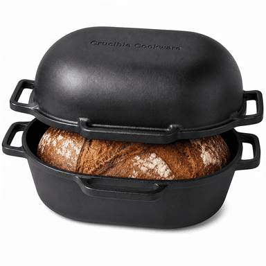 Cast Iron Bread Pan, Sour Dough Artisan Bread Oven – Extra Large – 6 Loop Handles – Deep Lid for Steam Baking