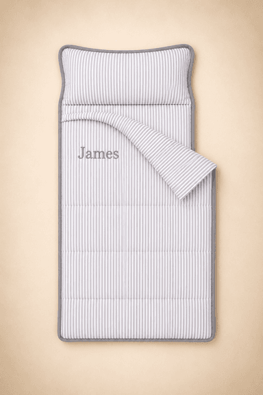 Personalized Toddler Nap Mat with Embroidered Name, Nap Mat with Pillow & Blanket, 100% Cotton