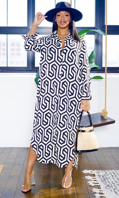 Geometric Pattern | of Button Down Maxi Dress