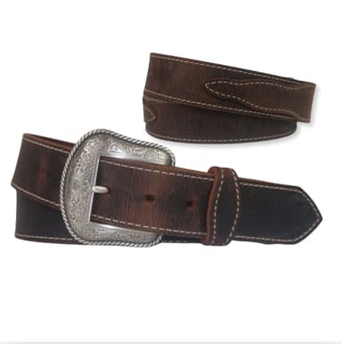 Western Crazy Horse Distressed Leather Belt with Scallops
