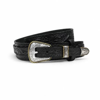 Men's Black Western Tooled Belt with 3 Piece Buckle Set
