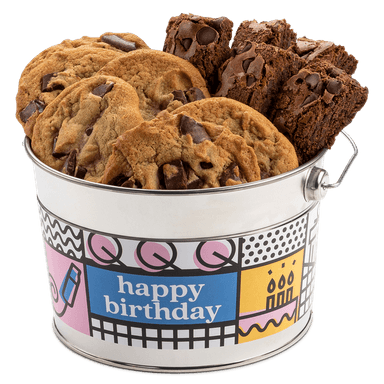 Happy Birthday Chocolate Chip Cookie and Brownie Sampler Bucket